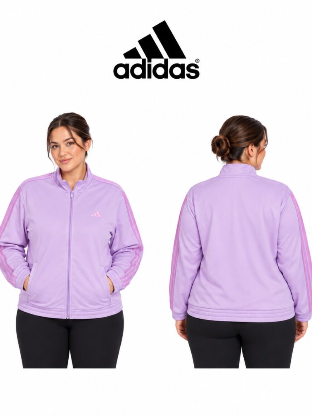 Adidas Womens Track Jacket XL Purple Full Zip 3-Stripe Activewear NWT